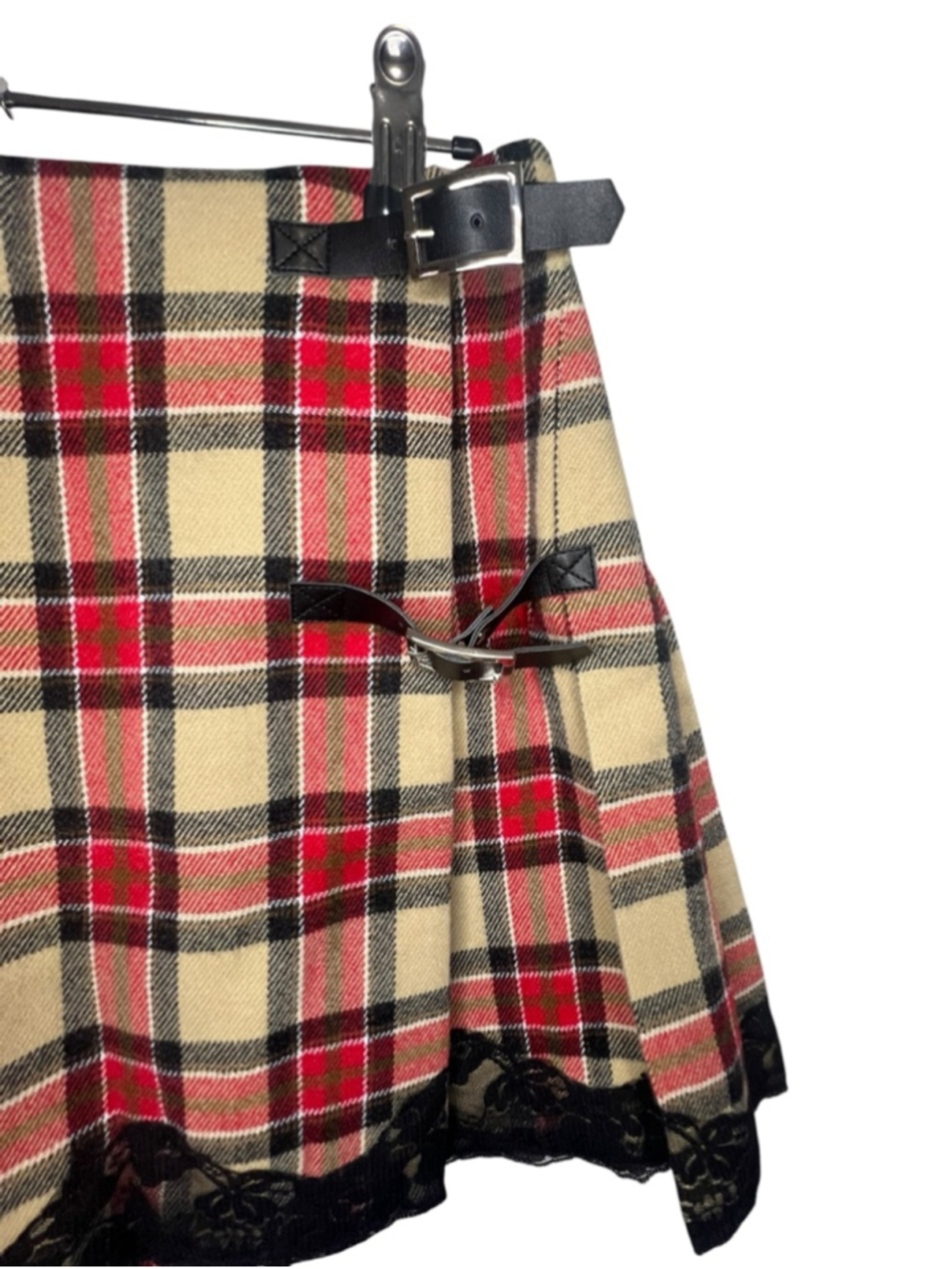 MODA International Y2K Plain Wrap Mini Skirt With Lace Hem And Side Buckles - Picture 3 of 5